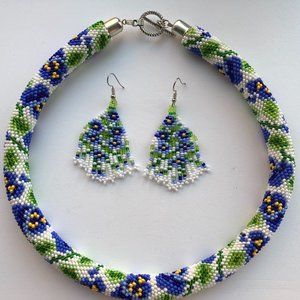 HANDMADE jewelry set necklace and earrings long